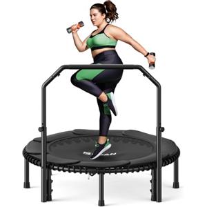 BCAN Trampolino elastico BCAN 102/122cm per adulti,capacità di carico 204/250kg | Elastici, Maniglia Regolabile, Stabile, Silenzioso, per Interni/Esterni, Allenamento Completo del Corpo, Relax a Casa