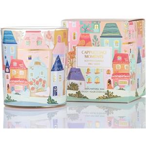 M&SENSE Candele profumate in vetro Cappuccino Momente 290 g, candela profumata alla soia naturale, durata di combustione di 55 ore, Graffiti di architettura dipinti a mano, regalo per donna