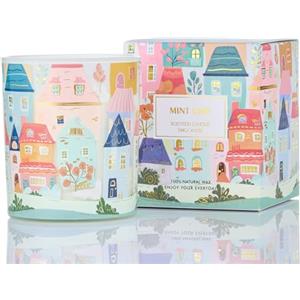 M&SENSE Candele profumate in vetro menta limone menta verde | 290 g candela profumata in cera di soia naturale con 55 ore di combustione | graffiti architettonici dipinti a mano | grazioso accessorio