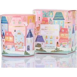 M&SENSE Candele profumate in vetro litchi peonia, 290 g, candela profumata di soia naturale con 55 ore, graffiti architettonici dipinti a mano, regalo per donne, fragrance naturale per la casa