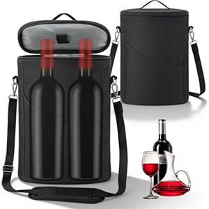 GOMETY Borsa termica per 2 bottiglie, grande borsa frigo, borsa termica portatile per vino, con cinghia, borsa termica portatile, isolata, piccola borsa per il vino, per viaggi, picnic, feste, degustazioni