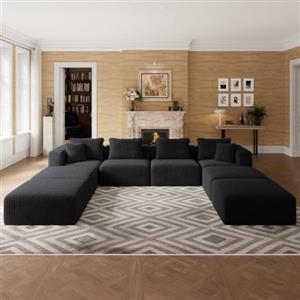 Novilla Divano Angolare 360 cm 8 Posti Modulare Componibile in Velluto | Molle insacchettate Smarts Coil®, Senza Montaggio, Velluto a Coste, 6 Cuscini Decorativi, Confezionato Sottovuoto