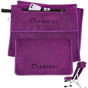 DUNSOO Asciugamano fitness 2 pezzi (120 x 50 cm + 80 x 40 cm) | asciugamano sportivo antiscivolo con tasca con cerniera, asciugamano da palestra