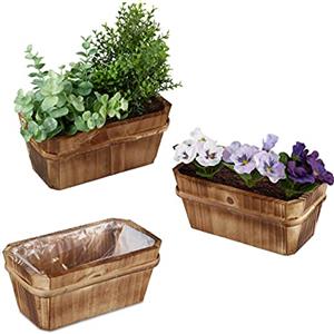 Relaxdays Fioriere in Legno in Set da 3, da Balcone e Davanzale, Piccole Cassette Porta Fiori e Piantine, Color Naturale