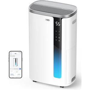 DREO Deumidificatore intelligente DREO per camera da letto, bagno, cantina, 80 ㎡ | Deumidificatore silenzioso, 42 dB. 30 L/24 h, serbatoio da 7 L, controllo automatico dell'umidità, 3 velocità, timer