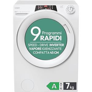 Candy RapidÓ RO4 1274DWMT/1-S Lavatrice, 7 Kg, 1200 Giri, Wi-Fi + BLE, Connesso, Partenza Ritardata, Rilevatore Kg, Classe A, 60x45x85 cm, Bianco [Classe di efficienza energetica A]
