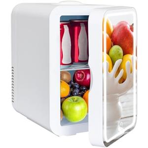 YU YUSING Frigorifero Piccolo da 8L con Specchio LED, Mini Frigo, Bianco | Mini Frigo da Camera da Letto con Raffreddamento/Riscaldamento, Frigo Portatile 12 V/220 V, Ufficio, Auto, Campeggio, Bianco