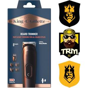 King C. Gillette Rasoio Elettrico Barba, Regolabarba, Accessori | Ricaricabile, Regolabarba Uomo, con 5 Pettini Intercambiabili, Senza Fili, Caricabatteria, Custodia, Sticker Kings League