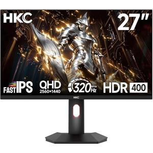 HKC Monitor Gaming Fast IPS 27 Pollici, QHD 300Hz(OC 320Hz), HDR400 | 2560x1440 Monitor, 1ms MPRT, Adaptive Sync, Regolazione in altezza, HDMI 2.1, DisplayPort 1.4, VESA 100 × 100 mm, G27H4P