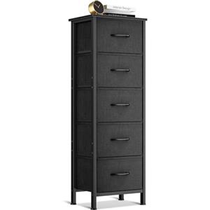 Coleshome Alta Cassettiera Camera da Letto, con 5 Cassetti in Tessuto | Cassettiera Piccola, Piano in Legno, Adatto per camere da letto e ingressi, Nero, 40 x 30 x 120 cm