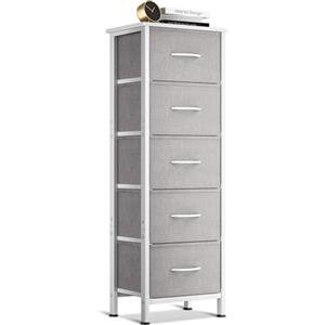 Coleshome Alta Cassettiera Camera da Letto, con 5 Cassetti in Tessuto | Cassettiera Piccola, Piano in Legno, Adatto per camere da letto e ingressi, Grigio Chiaro, 40 x 30 x 120 cm