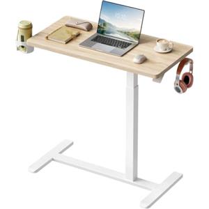 WOLTU Scrivania Regolabile in Altezza con Ruote, Tavolino con Rotelle,80x40 | Altezza 66-108 cm, con Portabicchieri Girevole e Gancio, Testato 20.000 Cicli, Salvaspazio, per Divano e Letto, Rovere Chiaro