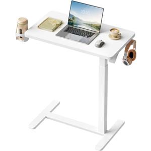 WOLTU Scrivania Regolabile in Altezza con Ruote, Tavolino con Rotelle,70x40 | Altezza 66-108 cm, con Portabicchieri Girevole e Gancio, Testato 20.000 Cicli, Salvaspazio, per Divano e Letto, Bianco