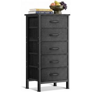 Coleshome Alta Cassettiera Camera da Letto, con 5 Cassetti in Tessuto | Cassettiera Piccola, Piano in Legno, Adatto per camere da letto e ingressi, Nero, 40 x 30 x 80 cm