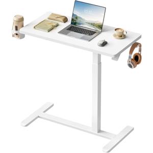 WOLTU Scrivania Regolabile in Altezza con Ruote, Tavolino con Rotelle,80x40 | Altezza 66-108 cm, con Portabicchieri Girevole e Gancio, Testato 20.000 Cicli, Salvaspazio, per Divano e Letto, Bianco