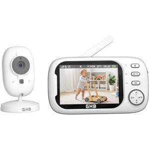 GHB Baby Monitor con Telecamera 720P Senza Wifi, 3,5'', Notturna Visione | Audio Bidirezionale, VOX, Rilevamento della Temperatura, Ninne Nanne