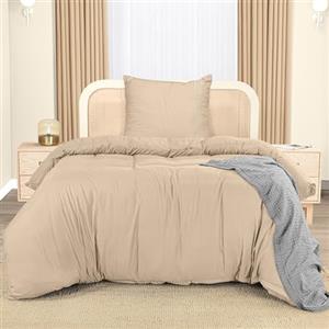Utopia Bedding Copripiumino Singolo - Copripiumino In Microfibra Di Poliestere 135x200cm + Federa Ricamata 80x80cm - (Beige)