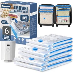 BoxLegend Sacchetti Sottovuoto Vestiti per Viaggi con Pompa Elettrica 6 Pezzi 2 * 45x55 + 2 * 40x50 + 2 * 35x40cm Buste Sottovuoto Sacchetti Salvaspazio Aspirapolvere Viaggi Deposito Domestico