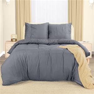 Utopia Bedding Copripiumino Una Piazza E Mezza - Copripiumino in Microfibra di Poliestere 200x200cm + Federe Ricamate 80x80cm - Grigio