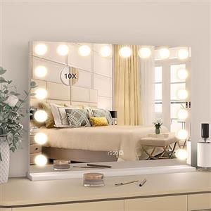 YU YUSING Specchio Trucco con Luci 80x60cm Hollywood con 18 Lampadine LED | 3 Modalità di Luce, Controllo Touch, Display Digitale, Type-C e USB, Ingrandimento 10x, da Tavolo, da Parete