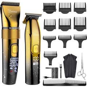 Hatteker Tagliacapelli Professionale e Kit Di Tagliacapelli a T Per Uomo Senza Fili Per Barba e Barbiere, Kit Di Taglio Dei Capelli Per Taglio Di Capelli IPX7 Impermeabile (oro)