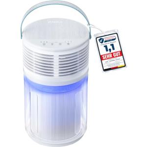 KNKA Purificatore d'Aria HEPA, Polline & Allergeni, Compatto, Bianco | purificatore aria HEPA, CADR 100 m³/h, 4 velocità, timer 2/4/8 h, luce blu-viola, Aromabox, silenzioso & portatile