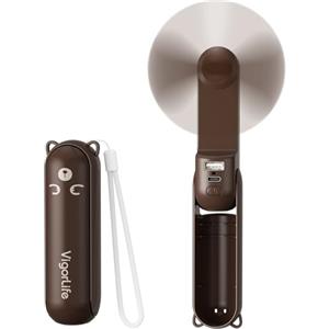 Morelax Mini ventilatore a mano, 3 in 1, 2000 mAh, ricaricabile a batteria, portatile, USB, piccolo ventilatore con powerbank, funzione torcia, gadget da viaggio, marrone