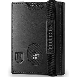 DODENSHA, Portafoglio sottile, in vera pelle, minimalista, da uomo, con blocco RFID, tripla piegatura, 10 scomparti per carte e 2 per banconote, finestra documento, portamonete, con confezione regalo,