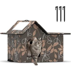 SELBATON Casetta per gatti da esterno resistente alle intemperie, ampia casetta gatti selvatici per l'inverno, rifugio pieghevole gatto da esterno con porta e morbido tappetino, facile da montare