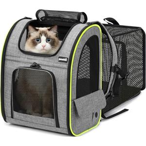 Pecute Zaino per Cani Gatti Estensibile Grandi, PortatileTrasportino per Gatti,Cuccia Portatile, Trasportino Estraibile Indicato per Viaggi Sia Lunghi Che Corti, Carico Massimo 10 kg,Grigio
