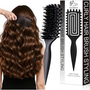 SALONKEY Spazzola per ricci, districante e styling senza tirare, impugnatura ergonomica, antistatica, adatta per donne, uomini e bambini, anche come spazzola per capelli (nero)