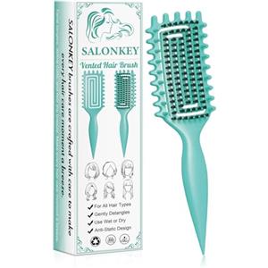 SALONKEY Spazzola per Capelli Ricci Districante e Antistatica, Impugnatura Ergonomica, Definisce i Ricci Senza Dolore, Adatta per Donna Uomo Bambini, Ideale per Capelli Mossi Crespi Secchi e Bagnati