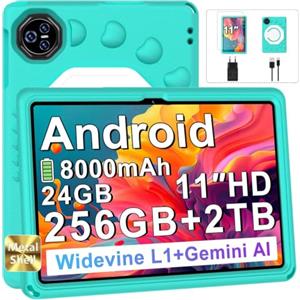 Dghrti 2026 Tablet Android 15 Con EVA Silicone Custodia Protettiva, 24GB+256GB/2TB, Bambini tablet 11 Pollici Octa-Core, Gemini AI/Widevine L1, 8000 mAh, 13MP+5MP, Corpo Metallo, Tableta Grande-Green