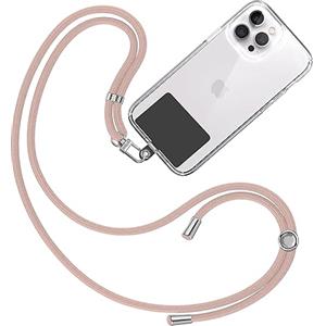 TBOC Cordino Catenella Laccio Strap Porta Cover [Rosa Nudo] con Toppa di Fissaggio [Nero] per Telefono Cellulare da Collo - Tracolla Catenina con cordini Accessori Telefoni Universale Laccetti