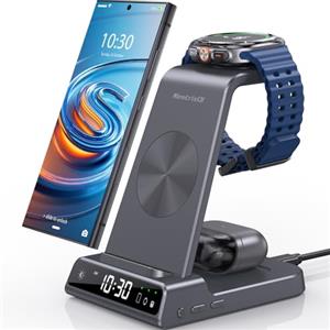 NeotrixQI Caricabatterie wireless per Samsung Galaxy S25 Ultra Watch 8/7, Samsung Caricabatterie per Galaxy Watch 6/5, stazione di ricarica per telefono Android per S24 Z Fold 7/Flip 6,Galaxy Buds Pro (grigio)