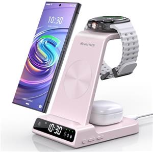 NeotrixQI Caricatore Wireless Con Orologio Digitale per Samsung Galaxy S25 Ultra, Stazione di Ricarica Wireless per Galaxy Watch Ultra 8/7/6, Caricatore Wireless per S24 Ultra Z Fold 6/Z Flip 6,Galaxy Buds 2