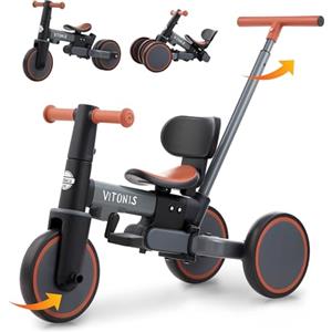VITONIS bicicletta senza pedali da 1 anno, triciclo 5 in 1 con barra di spinta per bambini, girello per bambini da 1 a 4 anni Regali e giocattoli(grigio)