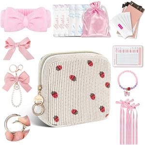Playexen Porta Assorbenti da Borsa Set con Prodotti Mestruazioni Regalo Ragazza Adolescenti Sacchetti Bustina Portaassorbenti Igienici Pochette Piccola Porta-assorbenti Interni Donna Tampons Portatil(Fragola)