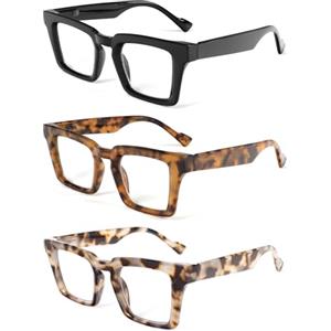 KoKoBin 3 Pack Oversized Occhiali da Lettura da Donna Moda Quadrati Anti Luce Blu Computer Lettori