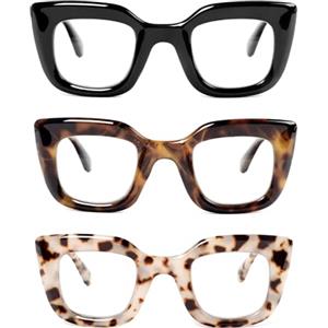 KoKoBin 3 Pack Occhiali da lettura quadrati da donna, Moda Cat Eye anti luce blu Computer Readers con cerniere a molla