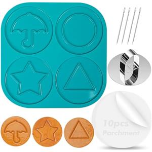 Webake Strumenti coreani per la produzione di caramelle di zucchero, formine per biscotti in silicone stampo per biscotti kit di gioco per zucchero con 1 piastra a pressione, 4 aghi, 10 carta per olio