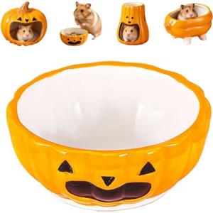Generic Zucca di Halloween in ceramica per criceti e gerbilli (ciotola) | Bottiglia d'acqua arancione a forma di zucca, ciotola, vasca da bagno, gabbia decorativa per piccoli animali