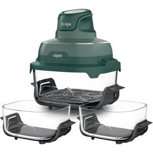 Ninja CRISPi Friggitrice ad aria, contenitore in vetro da 3,8 l, due da 2,3 l, coperchi, 4 in 1: Frittura ad aria, Cottura arrosto, Mantenimento a caldo, Recrisp, compatta, 1700 W, Oro verde FN203EU