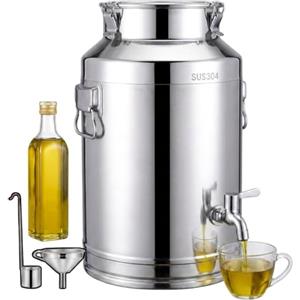 Generico Contenitore in acciaio inox per olio 5-120L con rubinetto | Acciaio inox 304 alimentare, ermetico e antiruggine, ideale per vino e latte(5L)