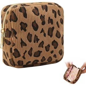 FOKIZB Porta Assorbenti da Borsa in Velluto a Coste, Pochette Porta Assorbenti Ragazza Scuola, Mini Pochette da Borsa Donna per Assorbenti Interni e Trucchi, 13x13x4 cm, Leopardato Marrone