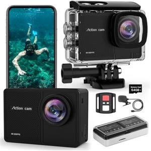 TIMNUT 4K 60FPS Action Cam, 40M Fotocamera Subacquea con scheda SD da 64 GB, 48MP HD WIFI Videocamera con Telecomando,EIS Telecamera Sott'acqua,2x1350mAh Batterie e Accessori di Montagg