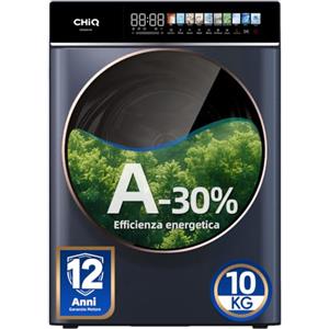 CHiQ 10kg Lavatrice con Classe A-30% per Grandi Famiglie Grigio | Schermo Touch LED, Lavaggio a Vapore, Ciclo Letto, Pulizia Cestello+, Motore Inverter, 1400 Giri/min, 580mm, CW106581AX
