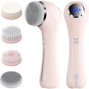 Rkdely Spazzola elettrica per la pulizia del viso, 2 in 1, impermeabile | 4 testine di spazzola, EMS + calore + vibrazione per una pelle tonica. Utilizzabile in 120 minuti, pulizia profonda per tutti