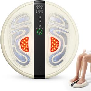 Qewher Massaggiatore Piedi Elettrico con EMS & TENS Stimulatore, 660nm Luce Rossa | Stimolazione elettrica per favorire la circolazione in piedi e gambe, 16 livelli, 6 modalità, calore 45-50°C, rotazione 360°