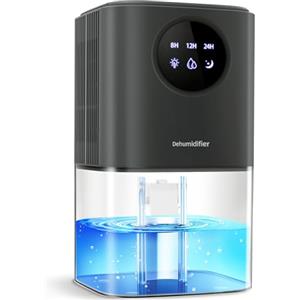 ANOEPUY 1,7L Portatile Mini Deumidificatore Casa Anti Muffa-22,5W-Grigio | Deumidificatori Silenzioso Elettrico con Luce LED a 7 colori per la Bagno Camera con Timer e Spegnimento Automatico